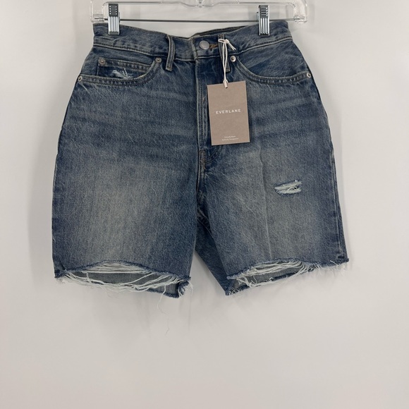 Everlane The Rigid Way High Jean Shorts Womens Size 25 Button Fly Distressed - Picture 12 of 12